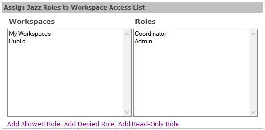 Figure 1: Assign Jazz Roles to Workspace Access List
